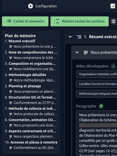 Capture d'écran application IA appels d'offres